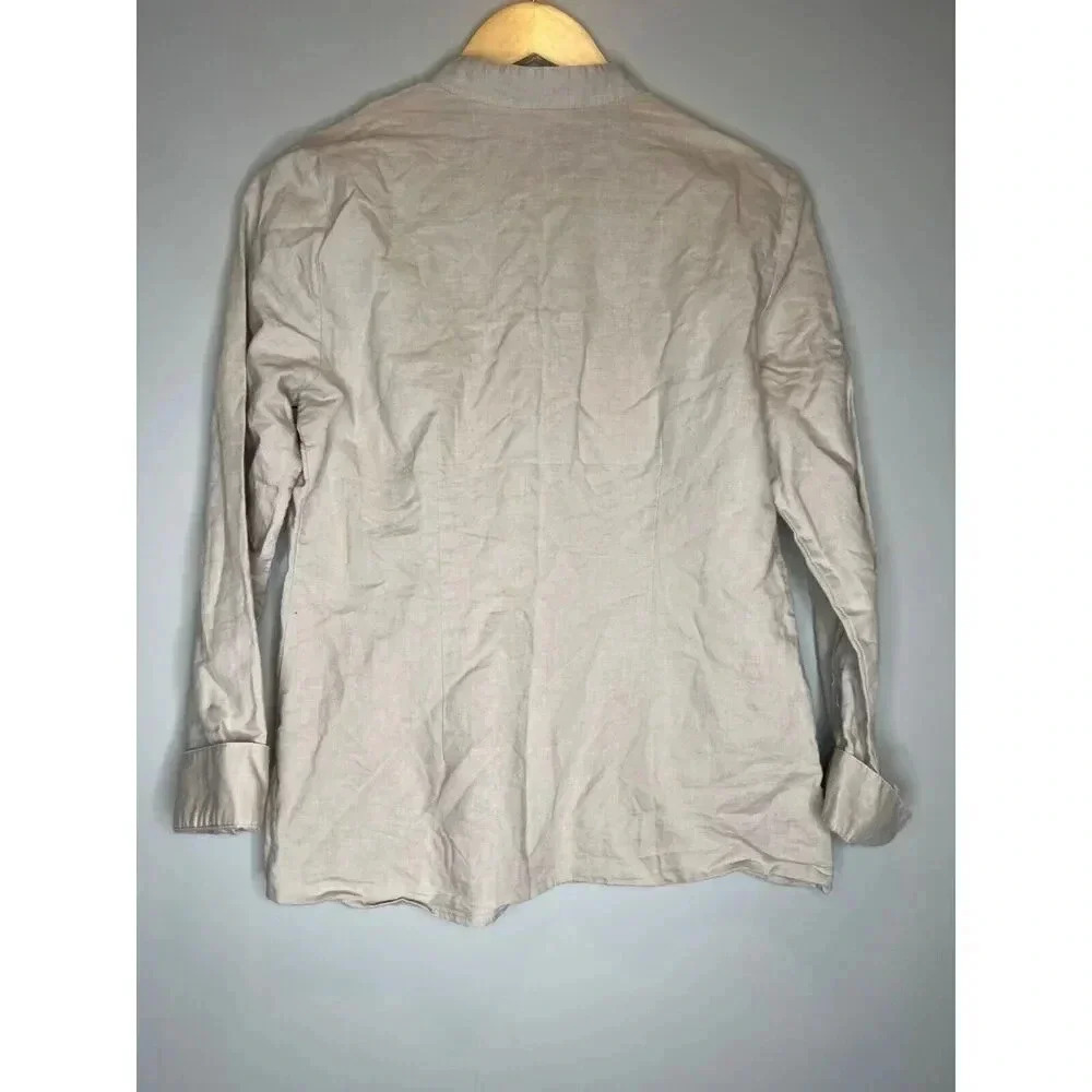 Tweed button down pullover top embroidered button down 100% linen size Medium - Picture 6 of 6